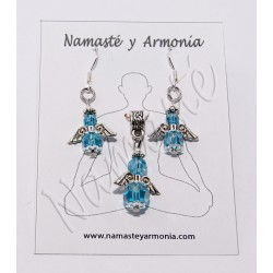 Conjunto Dije y Aretes Ángel de la Guarda Azul