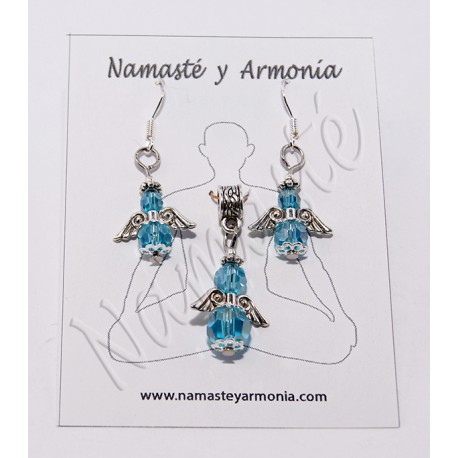 Conjunto Dije y Pendientes Ángel de la Guarda Azul