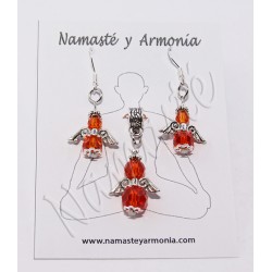 Conjunto Dije y Pendientes Ángel de la Guarda Naranja