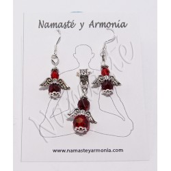 Conjunto Dije y Aretes Ángel de la Guarda Rojo