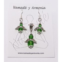 Conjunto Dije y Aretes Ángel de la Guarda Verdes