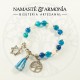 Pulsera Piedras Naturales Azules 2 dijes y Borla en Hilos