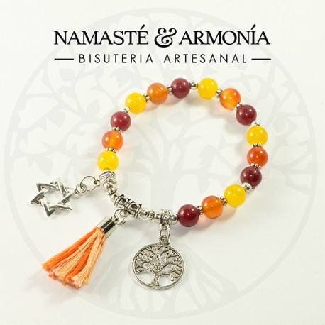 Pulsera Piedras Naturales Amarillas 2 dijes y Borla en Hilos