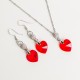 Juego de Dije y Aretes en corazón cristal Swarovski® 14mm. Color Light Siam (rojo) . Herraje plateado. Cadena 45 cm