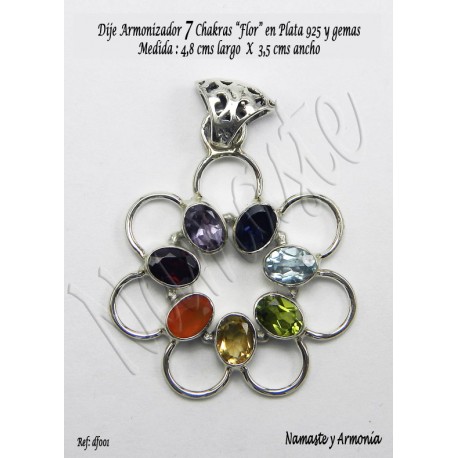 Dije Armonizador 7 Chakras FLOR 7 gemas. Plata Ley 925. Ref. DF001 