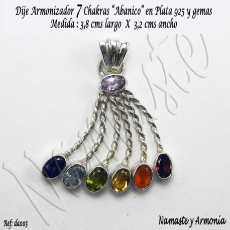 Dije Armonizador 7 Chakras ABANICO 7 gemas. Plata Ley 925. Ref. DA005