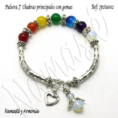 Pulsera 7 chakras con 7 Piedras y broche dije ángel 7P2TA002