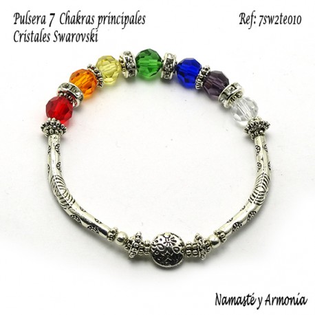 Pulsera 7 chakras con 7 Cristales Redondos. Elástica 7SW2TE010