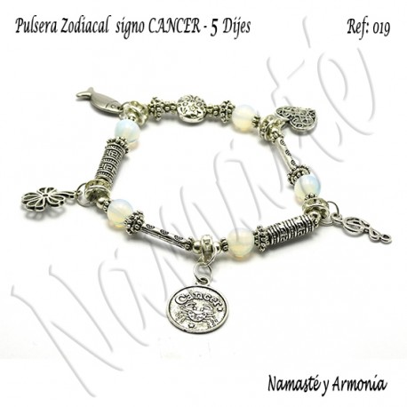 Pulsera Zodiacal Signo CANCER. Elástica 5 Dijes. Z019CANCER