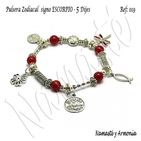 Pulsera Zodiacal Signo ESCORPIO. Elástica 5 Dijes. Z019ESCORPIO