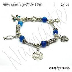 Pulsera Zodiacal Signo PISCIS. Elástica 5 Dijes. Z019PISCIS