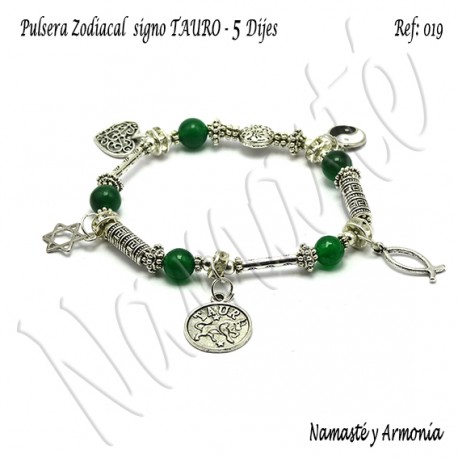 Pulsera Zodiacal Signo TAURO. Elástica 5 Dijes. Z019TAURO