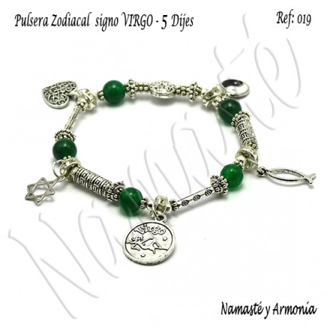 Pulsera Zodiacal Signo VIRGO. Elástica 2 Dijes Ángel. Z018VIRGO