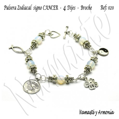 Pulsera Zodiacal Signo CANCER. 4 Dijes - Broche. Z020CANCER