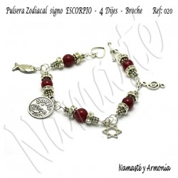 Pulsera Zodiacal Signo ESCORPIO. 4 Dijes - Broche. Z020ESCORPIO