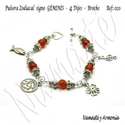 Pulsera Zodiacal Signo GÉMINIS. 4 Dijes - Broche. Z020GÉMINIS