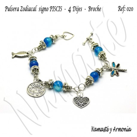 Pulsera Zodiacal Signo PISCIS. 4 Dijes - Broche. Z020PISCIS