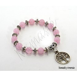 Pulsera Árbol de la Vida - 11 Piedras Cuarzo Rosa