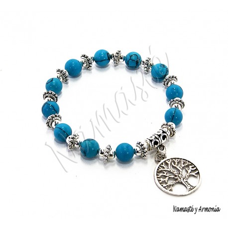 Pulsera Árbol de la Vida - 11 Piedras Turquesa Azul